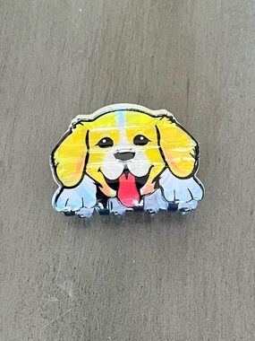 Brown White Glossy Happy Dog Puppy 2" Lobster Claw Hair Clip Yorkie Westie Poodl